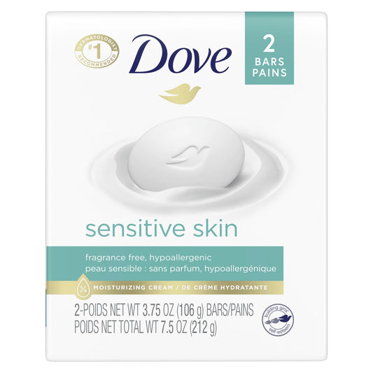 Beauty Bar Women'S Bath Soap Sensitive Unscented Hypoallergenic for Sensitive Skin, 3.75 Oz 2 Bars